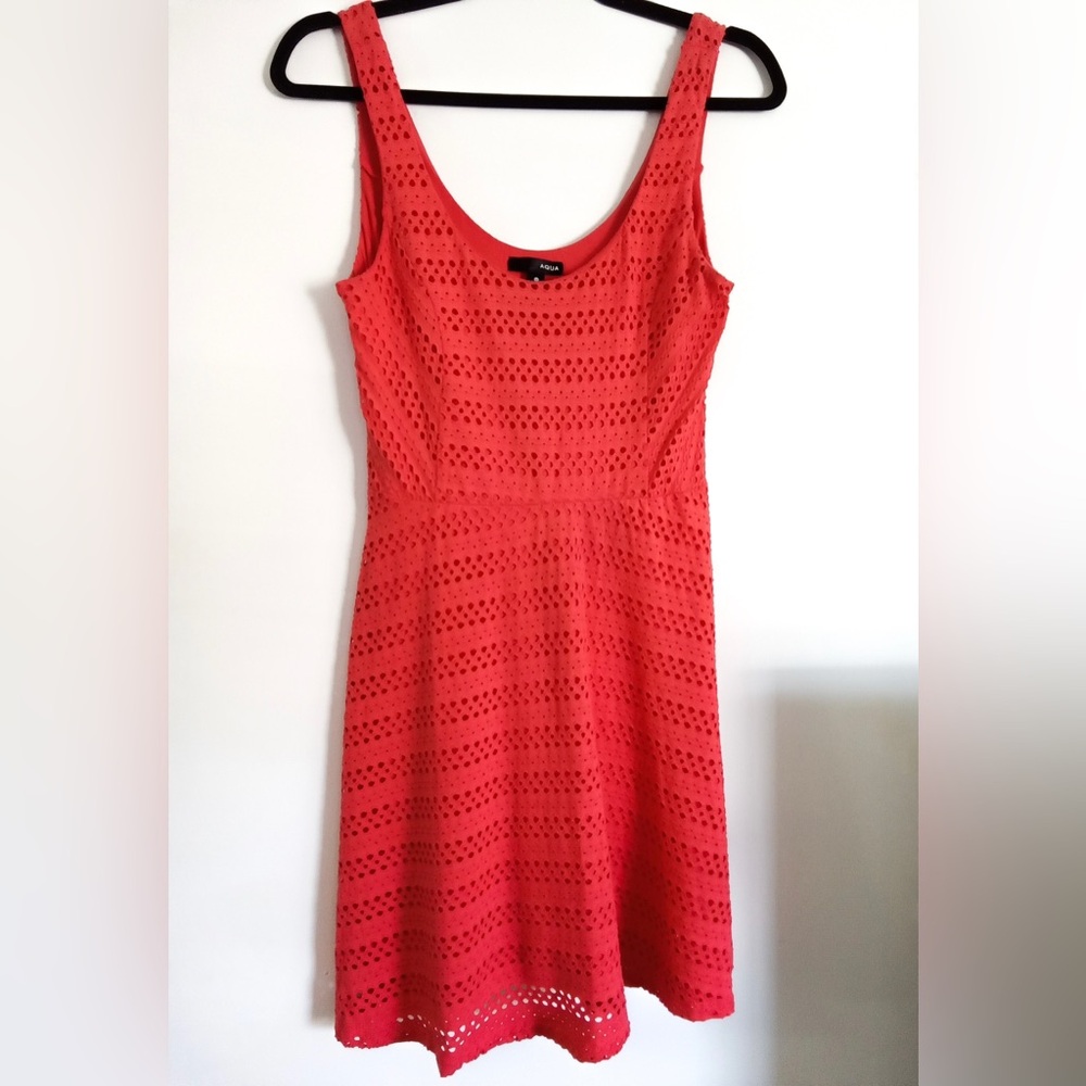 AQUA by Bloomingdales eyelet fit & flare dress - coral - Picture 2 of 3